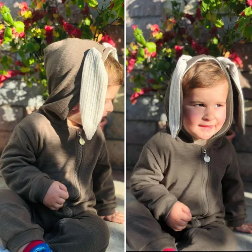 Vista 26 de Simplee Kids Enterizo con diseño de conejo de Pascua con capucha, para bebé, overol con cremallera y orejas largas