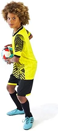 Vista 2 de PAIRFORMANCE Camisetas de fútbol para niños, uniforme de entrenamiento de equipo deportivo de 5 a 15 años, conjunto de camisetas y pantalones cortos