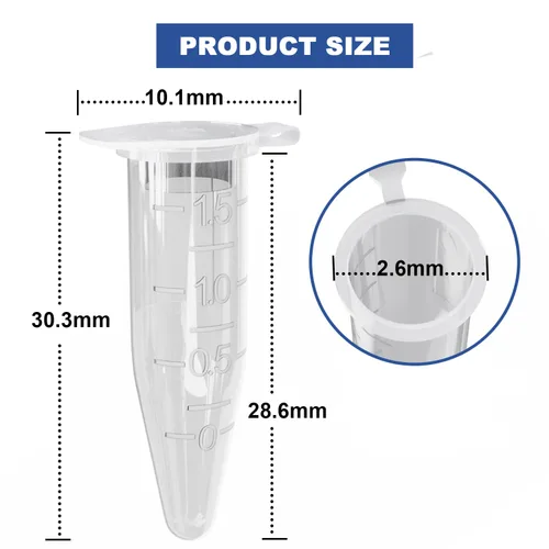 Vista 3 de ONiLAB 500 tubos de microcentrífuga graduados de polipropileno de 0.1 fl oz con tapa adjunta, micro centrífuga cónica transparente para botella