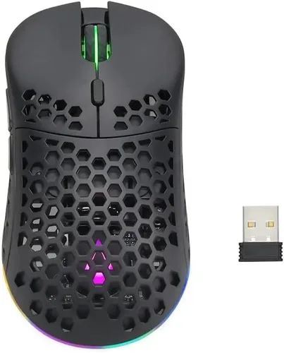 Vista 2 de Monoprice Hyper-K - Mouse inalámbrico ultraligero para juegos, sensor óptico PixArt, ofrece 6 configuraciones de DPI programables, Dark Matter