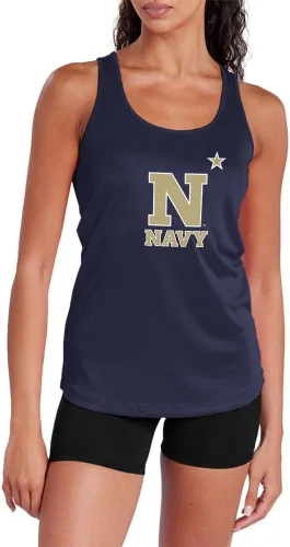 Vista 376 de Camiseta deportiva sin mangas oficial de NCAA Collegiate para mujer, con espalda cruzada, colección con logotipo primario