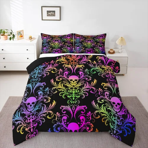 Vista 28 de Erosebridal Juego de ropa de cama damascada gótica para adultos, juego de edredón victoriano antiguo, edredón floral vintage gótico con diseño