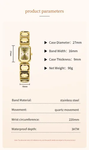 Vista 5 de Reloj de pulsera de cristal de lujo para mujer, elegante, rectangular, minimalista, con esfera de diamantes, impermeable, a la moda, delicado