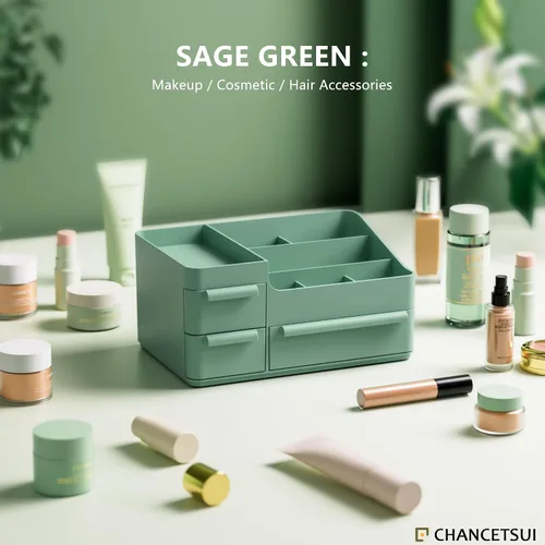 Vista 4 de CHANCETSUI Organizador de maquillaje con cajones, organizador de encimera para cosméticos, soporte de tocador para lápiz labial, pinceles, lociones