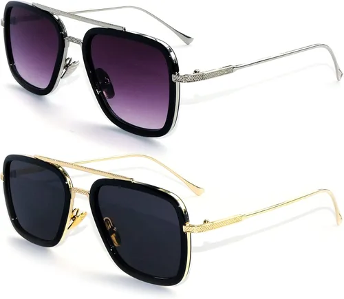 Vista 12 de Sehnsucht Tony Stark - Gafas de sol Iron Man con protección UV, cuadradas, de metal, Spider Man Downey Pilot