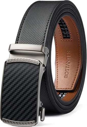 Vista 15 de BOSTANTEN Cinturón de cuero con trinquete para hombre, para atuendos formales e informales con hebilla ajustable, se ajusta a la medida. 001- Negro