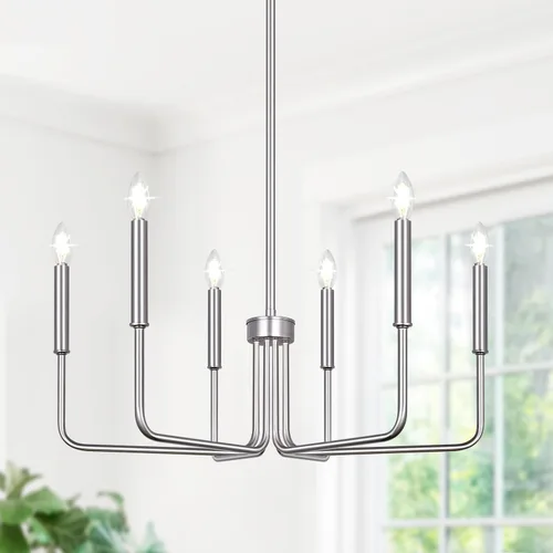 Vista 10 de Lynnoland - Candelabros de 6 luces de granja para comedor, accesorios de iluminación colgantes, lámparas industriales modernas para dormitorio Negro