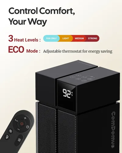 Vista 3 de Calentador de espacio para habitación grande, calentadores eléctricos de 25 pulgadas para uso en interiores con oscilación de 120°, 3 niveles