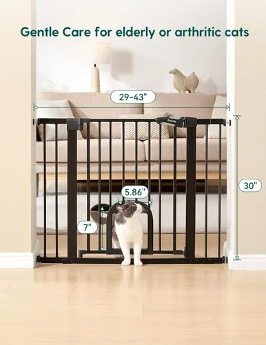 Vista 3 de Babelio - Puerta para bebé mejorada con puerta ajustable para gatos, CatPrivilege, puerta duradera para perros de 29-43 pulgadas con cierre Negro