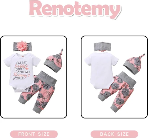 Vista 4 de Renotemy Ropa para bebé recién nacida, conjuntos de pantalones cortos, ropa de verano para niña