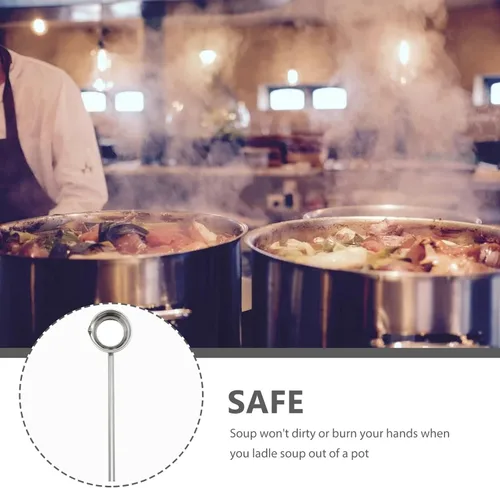 Vista 8 de ERINGOGO Cucharón de mango largo, cuchara grande de acero inoxidable de 24 onzas con borde de vertido, cucharón de servir para salsa de cantina