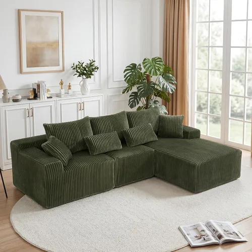 Vista 20 de Sofá modular sin hueso de 95 pulgadas, en forma de L con diván, tapicería de pana suave, asiento profundo, moderno y cómodo sofá para sala de estar