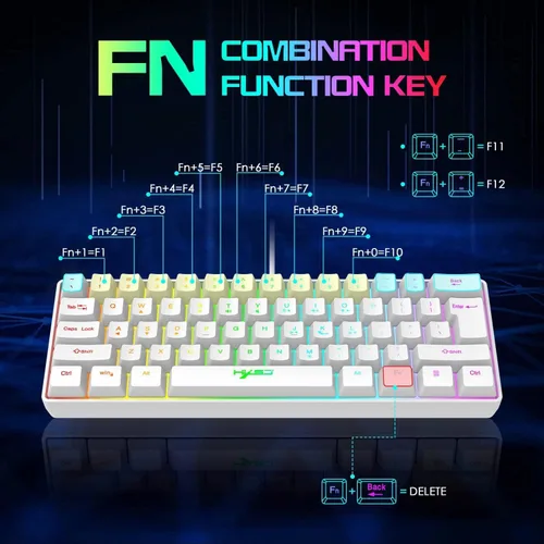 Vista 3 de SELORSS Combo de teclado y mouse para juegos al 60%, 61 teclas, mini teclado compacto con retroiluminación RGB de 6400 DPI, mouse ligero