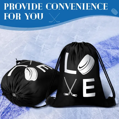 Vista 4 de Sinmoe 20 bolsas de regalo de hockey sobre hielo, bolsas de regalo de fiesta de hockey con cordón para regalos de cumpleaños, equipo, celebración