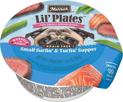 Vista 15 de Merrick Lil' Plates - Alimento húmedo sin cereales para perros pequeños, receta Petite Pot Pie, 12 envases de 3.5 onzas
