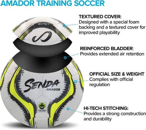 Vista 6 de SENDA Rio Match - Balón de fútbol sala, certificado de comercio justo, verde/amarillo, talla 4 (de 13 años en adelante) y pelota de fútbol