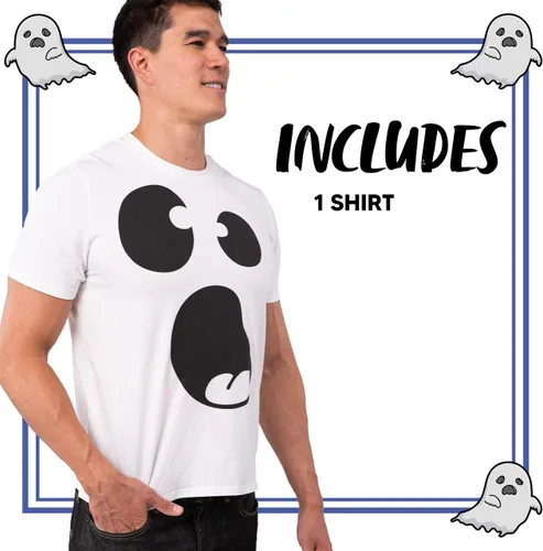 Vista 5 de Spooktacular Creations Camiseta de fantasma blanco para adultos, disfraz de cara de ghoul para Halloween, juego escolar, juego de rol, fiesta