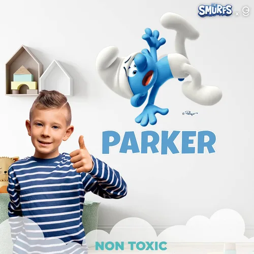 Vista 4 de EGD Decoración de pared personalizada de los pitufos, calcomanías de pared de pitufos torpes, nombre personalizado para la decoración