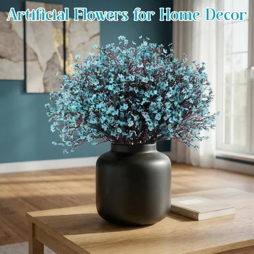 Vista 2 de MACTING 24 flores artificiales de aliento de bebé a granel, resistentes a los rayos UV, flores de seda sintética de gypsophila para jarrón, boda Azul