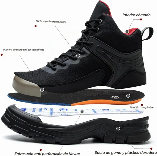 Vista 4 de Botas con punta de acero para hombre, antideslizantes y duraderas, botas de trabajo de construcción indestructibles para hombre, con puntera