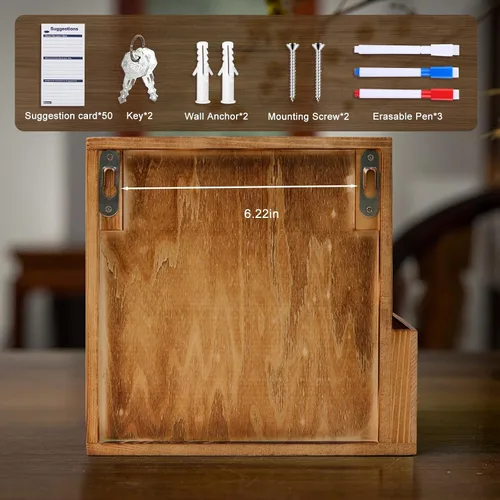 Vista 7 de Caja de sugerencias de madera con ranura y cerradura, cajas de donación de dinero con punta de madera para recaudación de fondos, caja de votación