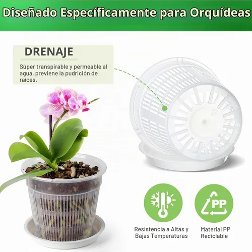 Vista 3 de Maceta de orquídeas, paquete de 6 macetas de orquídeas de 6 pulgadas