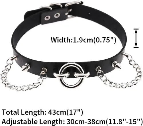 Vista 6 de Multicolor 0.75" Width PU Simulated Leather Rivets O Ring Chains Neckband Choker Necklace