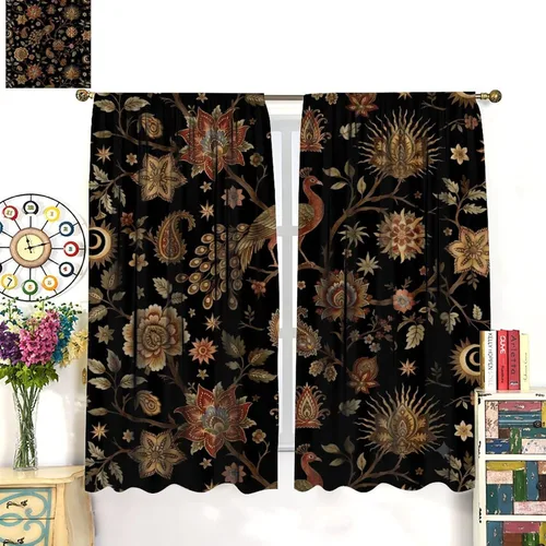 Vista 133 de Cortinas opacas con estampado de flores de cachemira, estampado de cachemira sobre fondo blanco, para decoración del hogar, cocina, restaurante