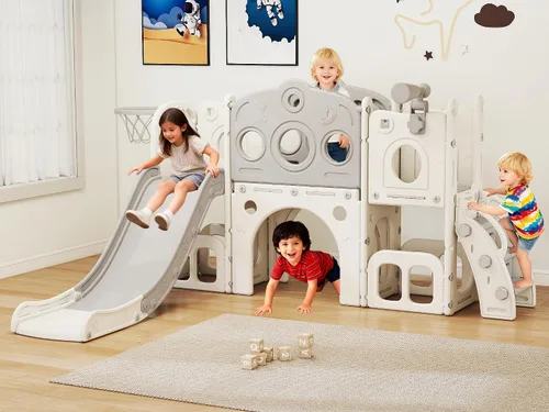 Vista 8 de GITAWUSA Juego de tobogán para niños pequeños 8 en 1, juego de juego para interiores y exteriores para niños de 1, 2 y 3 años, tobogán para escalar