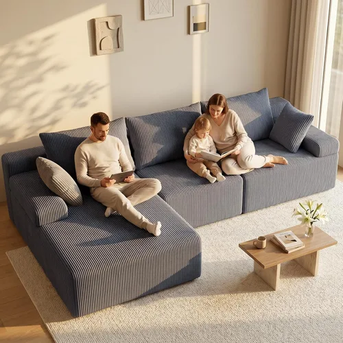 Vista 9 de Lifelink Sofá seccional deshuesado de 108 pulgadas para sala de estar en Beige