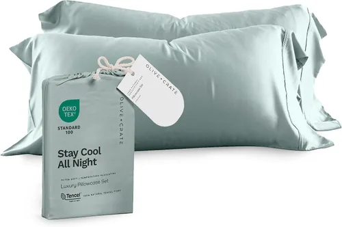 Vista 18 de Olive + Crate Tencel - Fundas de almohada de eucalipto, 100% Tencel Lyocell fundas de almohada refrescantes para personas que duermen con calor