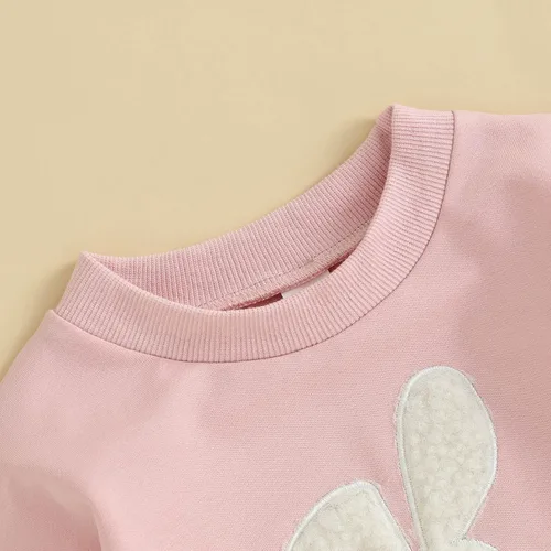 Vista 5 de FOCUSNORM Ropa de Pascua para bebé recién nacida, con bordado de conejo, sudadera con burbujas, traje de bebé niña
