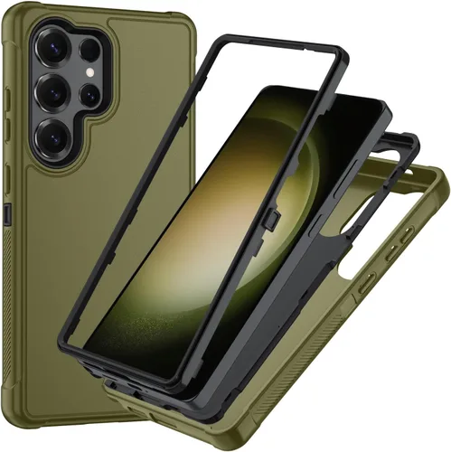 Vista 77 de SunStory Funda 3 en 1 para Samsung Galaxy S22 con protector de pantalla Verde Armada (ArmyGreen)