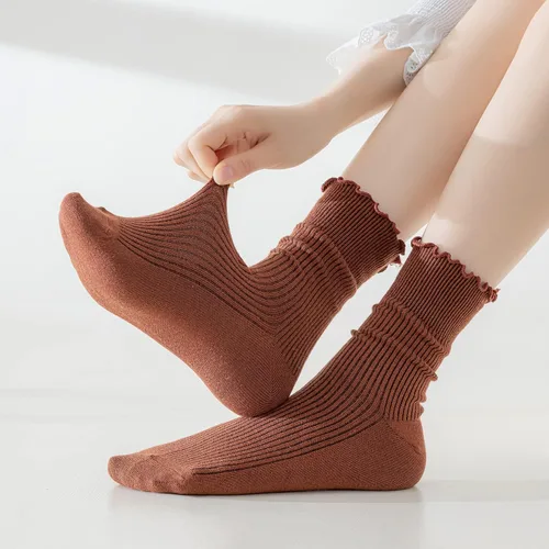 Vista 27 de Mcool Mary Calcetines para mujer, con volantes, estilo casual, transpirables, de punto, de algodón, con volantes, paquete de 6