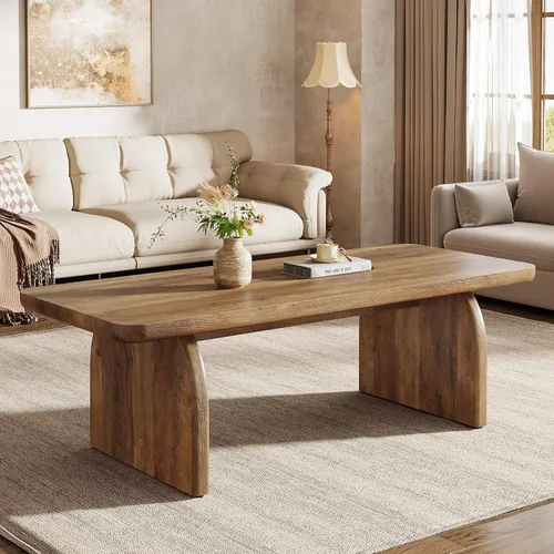 Vista 7 de Tribesigns Mesa auxiliar para sala de estar, mesa central rectangular de 47 pulgadas con esquinas redondeadas, muebles de té de cóctel bajos y Marrón