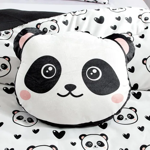 Vista 4 de Chezmoi Collection Juego de ropa de cama de 3 piezas para niñas, color blanco y negro, tamaño individual, juego de edredón de microfibra con Panda