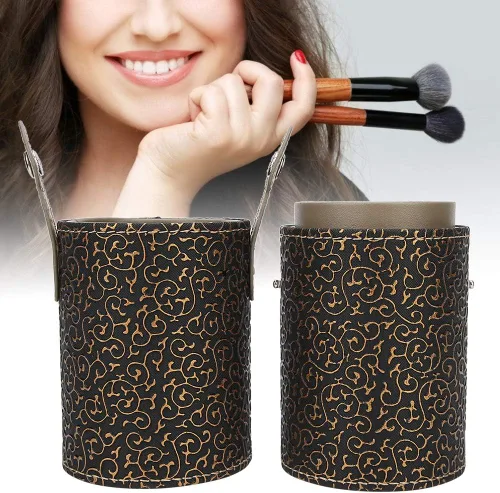 Vista 2 de Soporte para brochas de maquillaje, de piel sintética, portavasos, portátil, para viajes, brochas de maquillaje, organizador de cosméticos