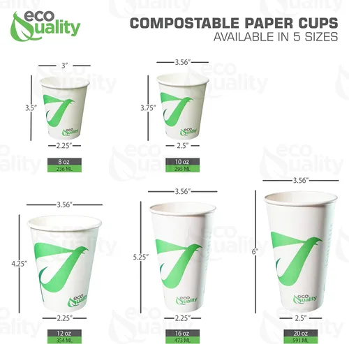 Vista 4 de EcoQuality Vasos de papel compostables de 16 onzas, tazas de café de papel blanco biodegradables desechables con forro de ácido poliláctico (PLA)