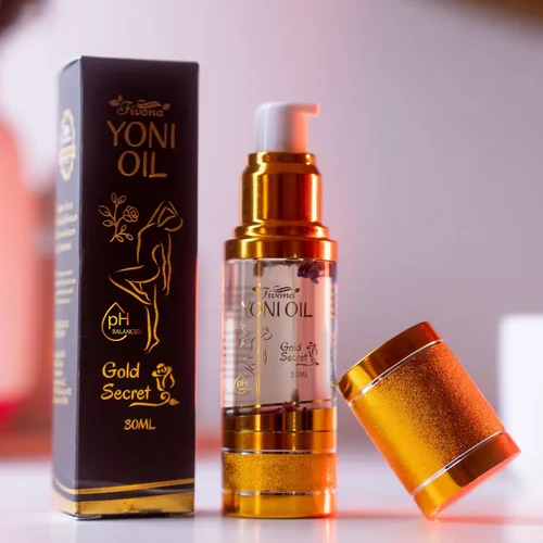 Vista 3 de Fivona Yoni Oil Gold Secret para el cuidado femenino calmante, mezcla natural de aceites esenciales, mezcla de aceite de hierbas hidratante