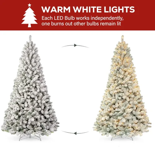 Vista 6 de Hykolity Árbol de Navidad flocado de nieve preiluminado de 6 pies con 200 Blanco cálido flocado