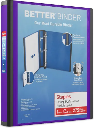 Vista 43 de Carpeta con anillos en forma de "D" de 1 pulgada para mejor visualización Staples, Negro
