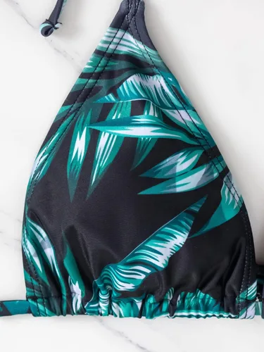Vista 3 de SHENHE Traje de baño de 3 piezas para mujer, con estampado de hojas, halter, cordón lateral, con cubierta
