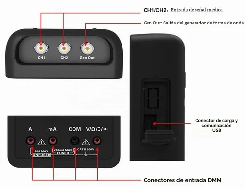 Vista 5 de Hantek 2C42 Osciloscopio Digital Multímetro USB Portátil 2 Canales 40MHz 250MSa/s Multifunción Tester