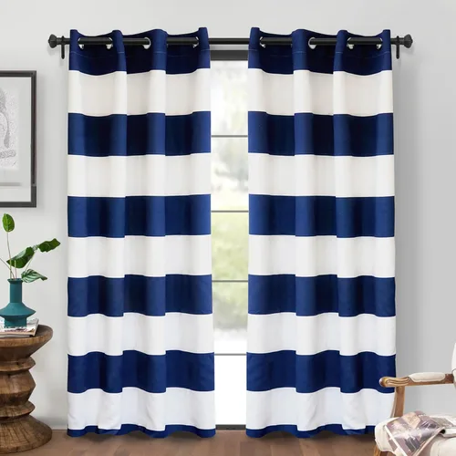 Vista 14 de DriftAway Cortinas negras con rayas para oscurecimiento de habitación, cortinas con ojales clásicas de rayas horizontales para dormitorio, sala