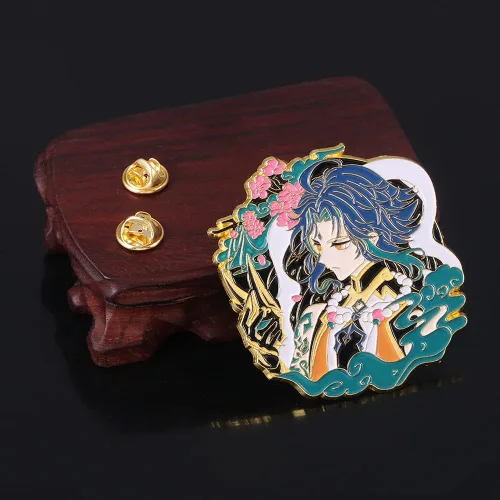 Vista 6 de Genshin Impact Hutao Broche Broche esmaltado de personajes Hutao Cosplay Broche de solapa Regalo para fanáticos, mujeres y niñas, Metal, Sin gemas.