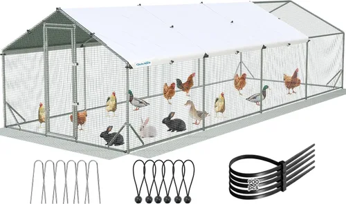 Vista 13 de Quictent - Gallinero de metal grande para más de 30 aves de corral con paño plateado