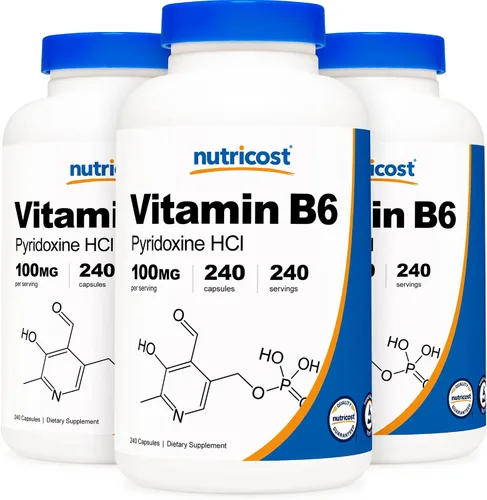 Vista 9 de Nutricost Vitamina B6 (Piridoxina HCl) 100 mg, 240 Cápsulas (2 Botellas)