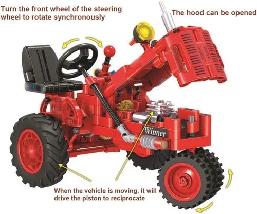 Vista 5 de Juego de bloques de construcción de tractor clásico, 302 piezas de bloques de construcción de tractor agrícola clásico, juego de modelos de juguete