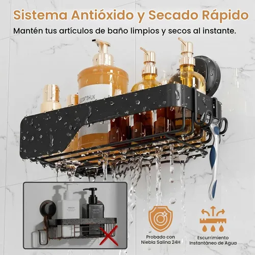 Vista 3 de LEVERLOC Shower Caddy - Ventosa de seguridad visual, estantes para ducha Negro