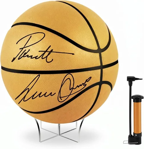 Vista 10 de Hiboom Balón de baloncesto con soporte de bola acrílica, panel en blanco para firma, bola oficial para escuela, universidad, entrenador, graduación